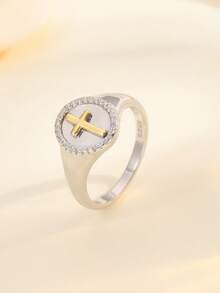 1 chiếc nhẫn hình thánh giá bằng bạc Sterling S925 đính đá Zirconia, có thể cá nhân hóa, quà tặng đeo hàng ngày cho phụ nữ. - Nhiều màu - Xem 4