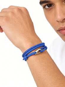 1 chiếc vòng tay nam nhiều lớp bằng dây nylon bện kiểu hàng hải, khóa bạc, chống thấm nước, thích hợp đeo hàng ngày, đi biển, đi nghỉ mát và làm quà tặng. - Vòng tay xếp lớp với khóa hình thuyền - Xem 11