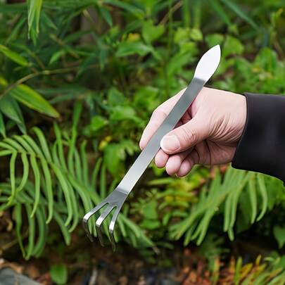 1 pieza Rastrillo de acero inoxidable de 3 púas, herramienta especializada para voltear el suelo de bonsái, eliminar brotes y dar forma, adecuada para la creación de bonsái