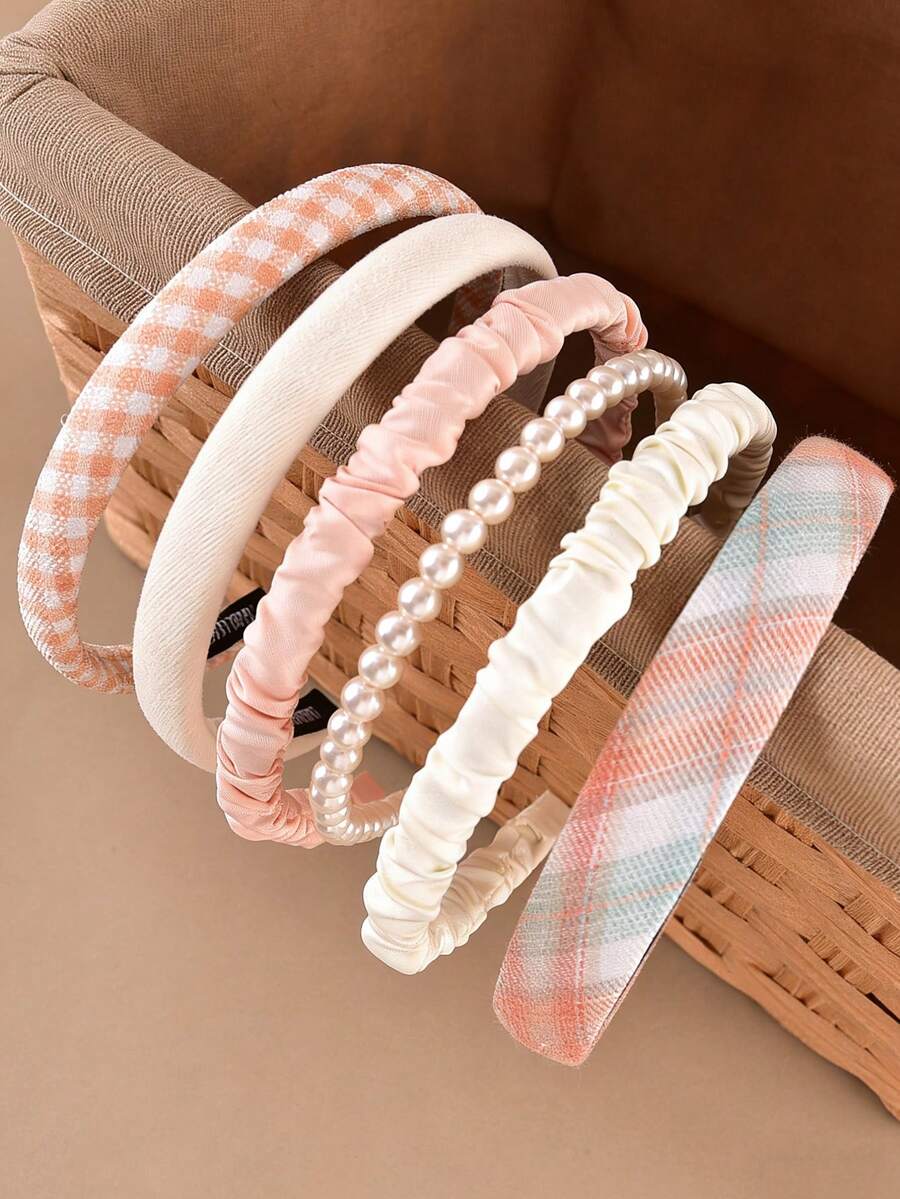 Bộ 6 chiếc băng đô cài tóc bằng vải đính ngọc trai tối giản thời trang dành cho nữ. - trái cam - Xem 1
