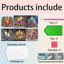 6件套钻石画贺卡礼盒套装，不对称形状水钻DIY明信片工艺品，优质工艺纸，适用于节日、派对、许愿卡、感谢卡、新年礼物 - 查看 5
