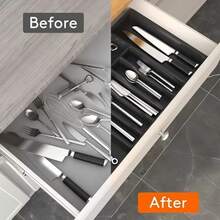 1 pièce Grand organisateur de couverts en plastique réglable, plateau de tiroir de cuisine extensible, convient pour une utilisation domestique en cuisine - Multicolore - Voir 3