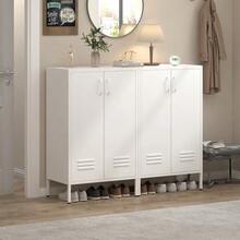 White Steel Storage Cabinet With 2 Doors And 2 Adjustable Shelves, Multifunctional Cabinet For Living Room, Kitchen, Bedroom, Garage Tool Storage And Office File Organization. - 白色 - 查看 4