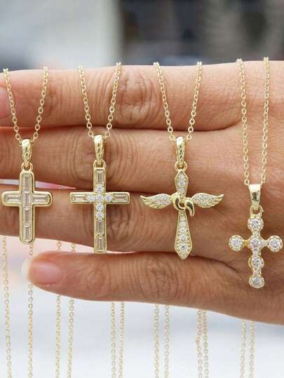 Mặt dây chuyền hình thánh giá mạ đồng 18k kiểu cổ điển, thời trang và đa năng dành cho nữ.