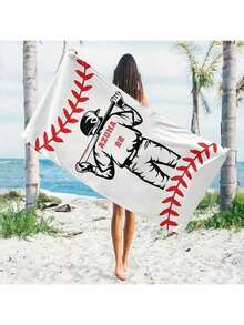1 Toalla de playa personalizada con tema de béisbol - Nombre personalizado y diseño de equipo, de poliéster de alta calidad, toalla rectangular grande con pespunte y silueta de jugador, ideal para piscina, camping, viajes y yoga, toalla de playa personalizada - Multicolor - Ver 12