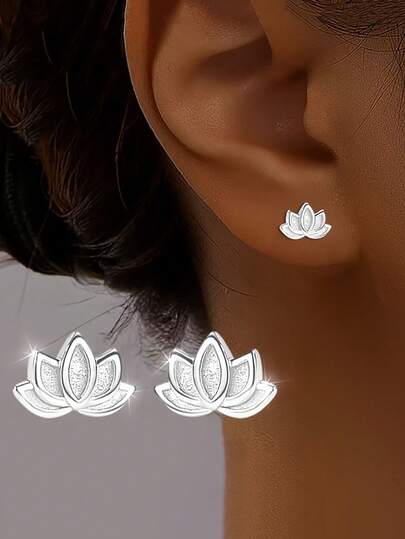 1 Đôi/Bộ Khuyên Tai Hình Hoa Sen Bạc S925, Thích Hợp Cho Đi Làm Hàng Ngày, Tiệc Tịnh, Liên Hoạn, Kỳ Nghỉ, Mùa Cưới, Mùa tựu Trường, Quà Tặng Trang Sức Cho Bạn Gái Hoặc Bạn Thân, Ít Gây Dị Ứng, Mùa Xuân/Hè