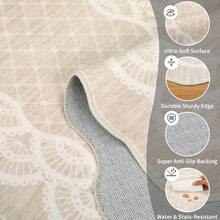 Washable Rugs, Rug Modern Geometric Living Room Rug, Stain-Resistant Scalloped Throw Rugs, Soft Faux Wool Carpet For Bedroom Entryway Office Dorm - Beige(60*230cm) - View 8