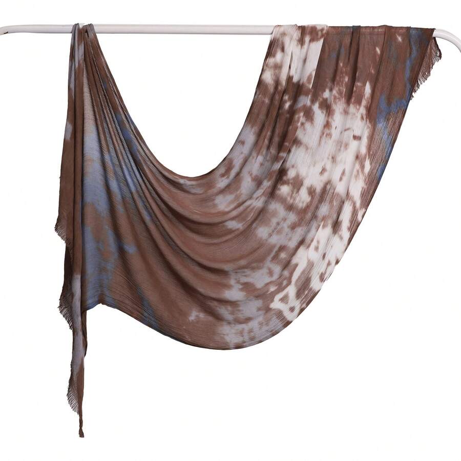 1pc New Linen Gradient Blue Scarf, Vintage Versatile Printed Long Pleated Scarf For Women, Autumn/Winter - Multicolor - View 1