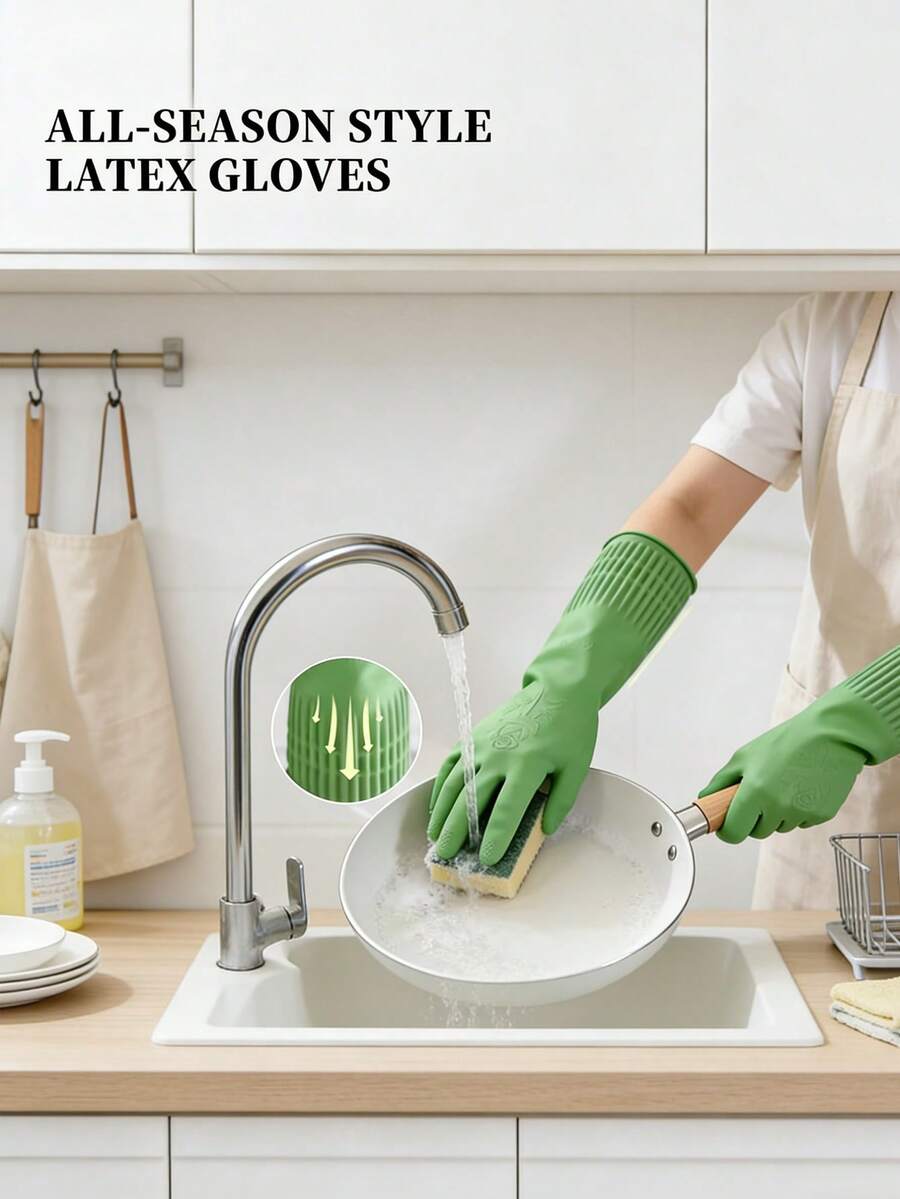 1 par de guantes de goma extra largos, extra gruesos, duraderos, impermeables y antideslizantes, adecuados para la cocina, la jardinería, el lavado de platos y otras tareas de limpieza del hogar, unisex para mujeres y hombres, guantes de goma antideslizantes para el hogar