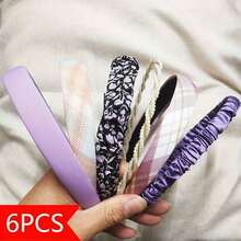 Vintage Hong Kong Style Floral Plaid Headband Korean Version For Girls With Round Faces Cute Versatile Internet Celebrity Headband 6-Piece Set - 6件套藍色系列 - 查看 11