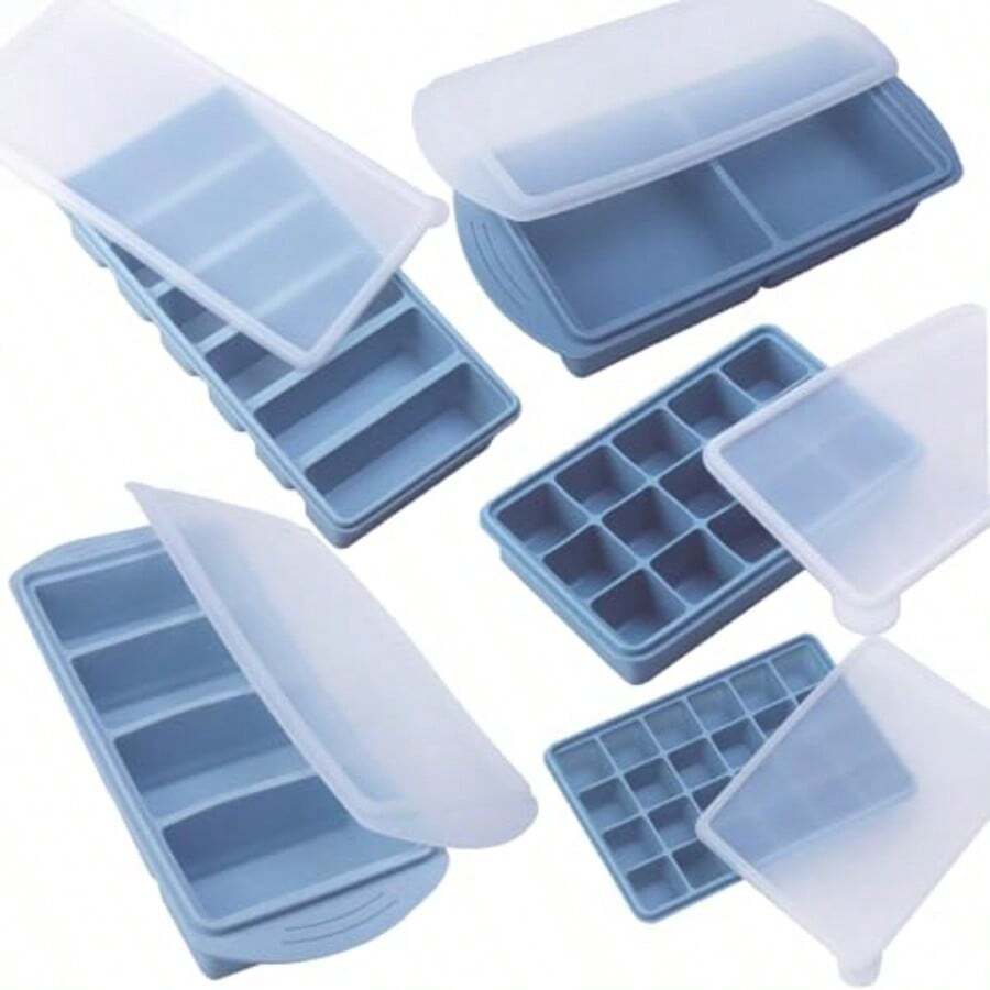 L2ozm0hg Silicone Freezer Molds Gift Set With 1and 2 Tbsp 1/2 1 And 2 Cup Silicone Freezer Trays With Lids - Meal Prep And Kitchen Essentials Bundle Blue 5 Pack - 藍色 5 件裝 - 查看 1