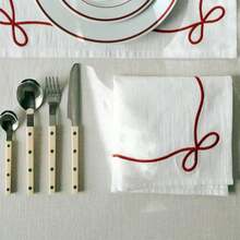 1/2/6 piezas Manteles individuales cuadrados con bordado de lazo rojo estilo minimalista Ins, adecuados para cafetería, fiesta, comedor, resistentes al calor - Multicolor - Ver 5
