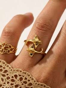 1 pieza Anillo de hueso de pez diablo estilo retro punk para verano, anillo abierto de lagarto de estilo gótico con esmalte verde, joyería de vacaciones para hombres y mujeres - Dorado - Ver 1
