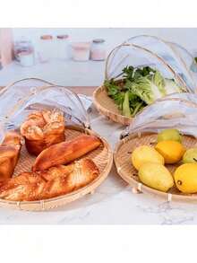 1 chiếc rổ tre đan chống côn trùng, rổ phơi đồ bằng tre, rổ sàng tròn bằng tre, rổ đựng bánh bao hấp có lưới. - Màu gỗ - Xem 7