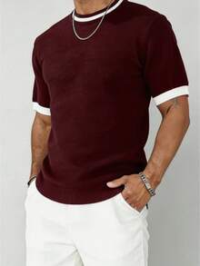 GRDR 男士夏季圆领针织短袖T恤 - 休闲简约时尚单品 - 中紫紅色 - 查看 2