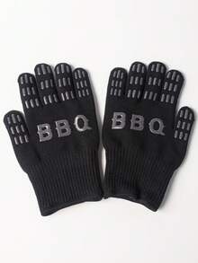 1 đôi găng tay chịu nhiệt nướng BBQ, găng tay lò nướng hai lớp bằng cotton phủ silicon, găng tay chống trượt dùng để nướng bánh, nướng thịt. - Xem 3