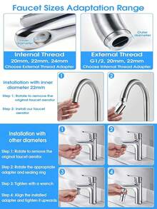 Kitchen Bathroom Faucet, 360-Degree Swivel Spray Nozzle, Water Mode Extension, Foam Device, Rotatable Extension, Plastic & Copper Alloy, Universal Thread, No Battery Required, Compatible With Standard Pipes - Universal Model - View 6