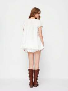 Short Sleeve Maternity Dress For Women Square Neck A-Line Mini Ruffled Dresses For Daily Shopping Office Travel - 白色 - 查看 4