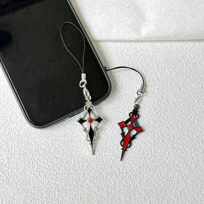 1/2 piezas Colgante de teléfono con cruz roja de estilo punk, accesorio decorativo para teléfono, adorno navideño, apto para llavero, auriculares, smartphone