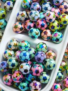 10 piezas de cuentas acrílicas con forma de fútbol de 16 mm de colores mixtos brillantes y aleatorios, adecuadas para hacer pulseras y collares DIY - Suministros de manualidades vibrantes, cuentas para pulseras - Multicolor - Ver 2
