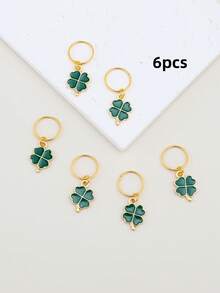 6 chiếc kẹp tóc hình cỏ bốn lá, dây buộc tóc đính hạt, phụ kiện tóc cho kiểu tóc tết, vật dụng cần thiết cho ngày lễ Thánh Patrick. - màu xanh lá - Xem 3