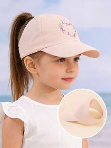 Gorra de béisbol con bordado de corazón para niñas, sombrero ajustable de protección solar para uso diario y vacaciones, verano - 1PC - Ver 11