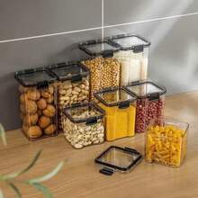 Black Sealed Canister With Lid, Suitable For Storing Flour, Sugar, Baking Supplies And Dry Goods, Dishwasher , Rectangular With Handle, Essential For Kitchen Storage And Food Organization | Sealed Container | Handle Closure, Must-Have Food Storage Container - Multicolor - View 2
