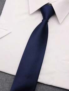 1条男士纯色藏蓝色微条纹纹理休闲领带，适合学校、正装、通勤和日常穿着。 - 藏蓝色 - 查看 3