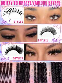 MEM 544pcs Cartoon Style Eyelash Extension Kit, Spiky Lash Set, Individual Lash Extension Set, Mixed Length 10-18mm, Reusable With Glue, Sealant, Tweezers And Brush, Suitable For Daily Use And Home Party Makeup, Lightweight And Thick Lash Set (Fairy + 80D + 100D + 120D) - 黑色 - 查看 7