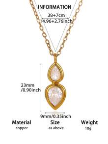 Fashion Minimalist Zirconia Necklace Oval Round Electroplated Pendant Necklace Copper Long Clavicle Necklace Jewelry - Yellow Gold - View 16