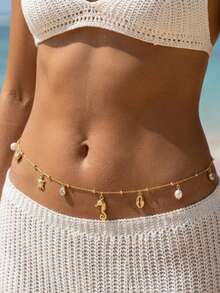 Style vacances à la plage Étoile de mer, conque, coquillage, ceinture étoile de mer, chaîne de corps, bikini unique pour femmes, accessoire de ceinture sexy - Multicolore - Voir 12