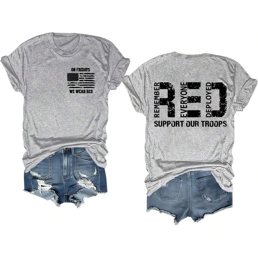 Red Friday Shirt On Fridays We Wear Red Tshirt Remember Everyone Deployed Shirts For Men Women Camisetas Para Mujer Camisas Para Mujer Graphic Tees Summer Tops For Women - 灰-1 - 查看 1