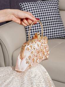 Túi xách cầm tay dự tiệc đính ngọc trai và đá lấp lánh, ví cầm tay thanh lịch, túi xách nữ dung tích lớn, túi thời trang cho phái đẹp. - Rượu sâm banh - Xem 6