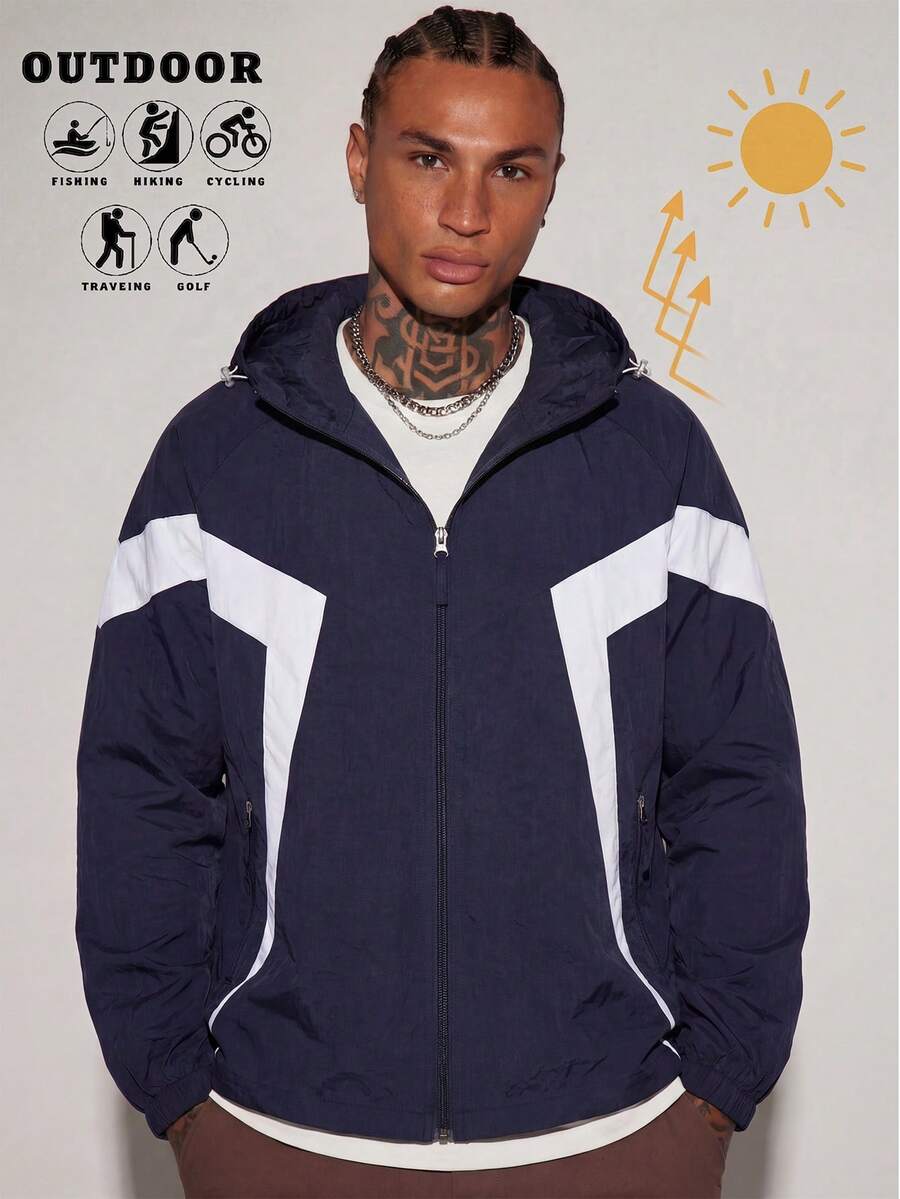 Áo khoác gió nhẹ, thoáng khí, phối màu hải quân, áo khoác chống nắng đa năng mùa hè dành cho nam. - Màu xanh lam - Xem 1