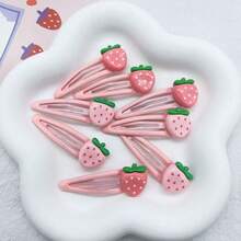 8pcs/Set Fashionable Cute Strawberry Fruit Bangs Hair Clips - 8pcs Strawberry Hair Clip Set - View 8