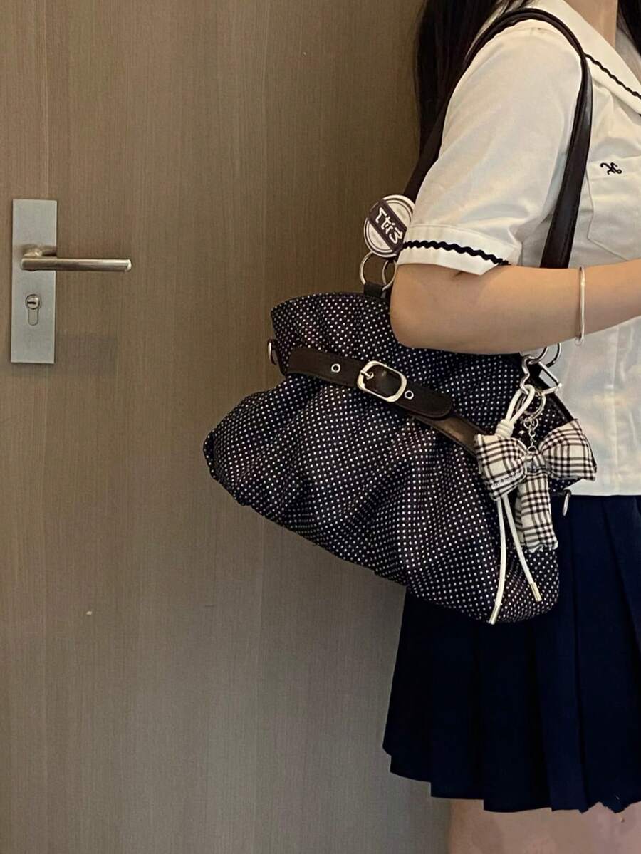Túi xách kiểu Nhật mới về, phong cách thường ngày retro Y2K, lãng mạn tối giản, họa tiết chấm bi, xếp ly, thích hợp cho nữ sử dụng hàng ngày, đi mua sắm, đi làm, dự tiệc, làm quà tặng ngày lễ, đeo vai và đeo chéo.