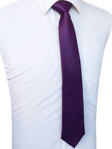 1 Solid Color Satin Tie, Men's Solid Color Tie, Suitable For Business And Wedding Occasions (7cm),Accessories,Festival,Gifts - Purple - View 2