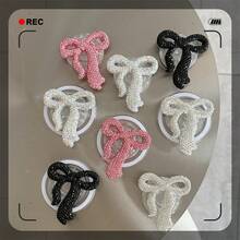 1pc Creative Colorful Rhinestone Bow Phone Holder, High-End Finger Ring Phone Stand Bow Decor - Multicolor - View 3