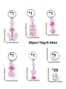 30 piezas de ligas para el cabello de punto con borlas rosas para niñas, accesorios para el cabello mixtos con oso, mariposa, estrella y perla, decoración para el cabello de mujeres y niñas - Púrpura malva - Ver 4