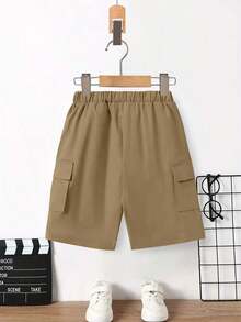 2pcs/Set Boys' Summer Casual Outfit, Short Sleeve T-Shirt And Shorts With Interesting English Letter And "87" Number Print, Suitable For Summer Wear - Apricot - View 6