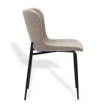 Modern Dining Chairs With High Rounded Backrest, Fabric Upholstery & Metal Legs (3 Colours) | Set Of 2 - Khaki - View 4