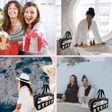 雪尼尔字母透明化妆包收纳贴片，旅行洗漱化妆包带手柄，尼龙防水透明化妆包，学院风贴片女士化妆包 - 彩色 - 查看 7