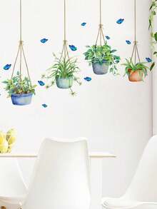 Spring Self-Adhesive Hanging Plants Window Stickers | Green Plant Hanging Window Stickers For Living Room, Bedroom, Bathroom, Kitchen, Window Decor - Multicolor - View 9