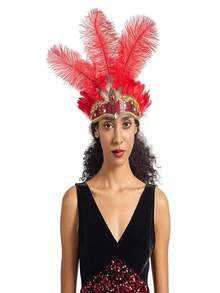 1件装嘉年华人造羽毛头饰歌舞女郎头箍女士羽毛选美头箍1920年代爵士女郎头箍万圣节 - 三條毛髮帶 - 查看 14