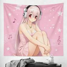 S-Super Sonico 漫画卡通挂毯 现代布艺挂毯海报 卧室装饰挂件，房间旗帜，房间装饰，挂毯，墙面装饰，墙面艺术，家居装饰，房间用品，房间旗帜，挂毯 - 彩色 - 查看 4