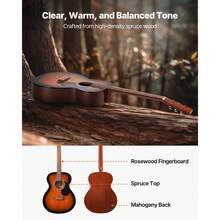 Dreadnought Akustik Gitarre, 1016 mm, Akustische Gitarre Set mit Gigbag, Stimmgerät, Gurt, Stahlsaiten, Plektren, Kapodaster, Palisandergriffbrett, für Erwachsene, Sunburst - 1016 mm - Übersicht 2