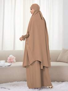 一件式穆斯林头巾和长袍，宽松长袍，袖子采用弹性设计，私密性高，优质穆斯林女性祈祷头巾，伊斯兰服饰头巾 - 彩色 - 查看 40