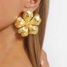 Mydear 1 Đôi bông tai vòng kim loại hình hoa phóng đại thời trang, phù hợp cho nữ giới đeo hàng ngày và dự tiệc. - những bông hoa - Xem 6