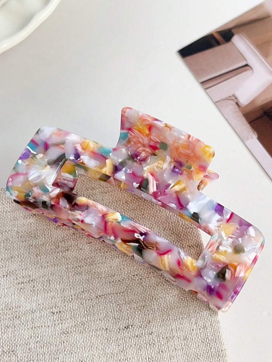 Colorful Confetti Acetate Hair Claw Clip - Square Hollow Design Large Hair Clamp For Women Girls,Strong Hold Hair Accessory For Women - Multicolor - View 1
