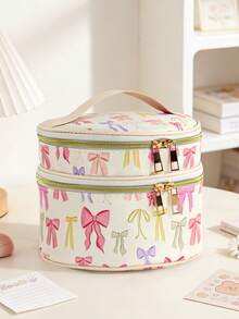 1 chiếc túi đựng mỹ phẩm hình nơ Dopamine dành cho bé gái, túi đựng mỹ phẩm hình trụ dung tích lớn bằng da cao cấp có ngăn đựng cọ, túi đựng đồ chăm sóc da khi đi du lịch. - Nhiều màu - Xem 6